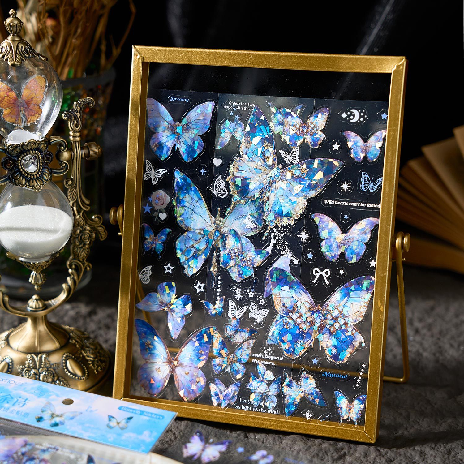 Bolsa de pegatinas de corte de espuma temprana, serie de tiempo de cenizas de mariposa de alto valor de cara, tiendas de mano de mariposa DIY, pegatinas de materiales decorativos