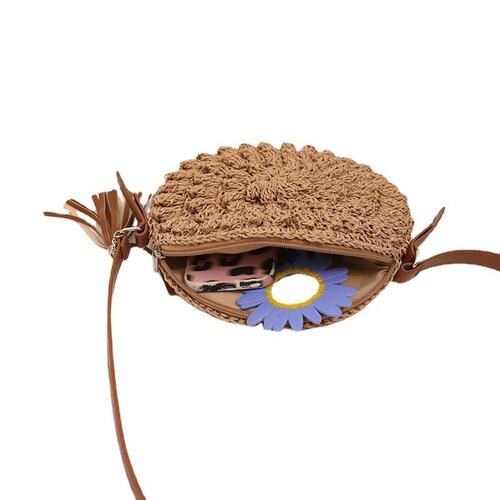 Round Crossbody Straw Bag Handmade Woven Bag Summer Mobile Phone Coin Key Bag Beach Holiday Beach Bag