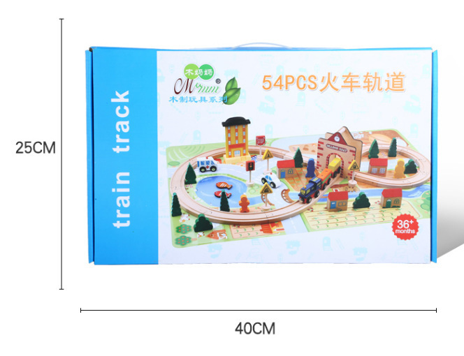 De madera de los niños 82 unidades tren traje escena tráfico puestos bloques construcción rompecabezas DIY montado juguetes al por mayor