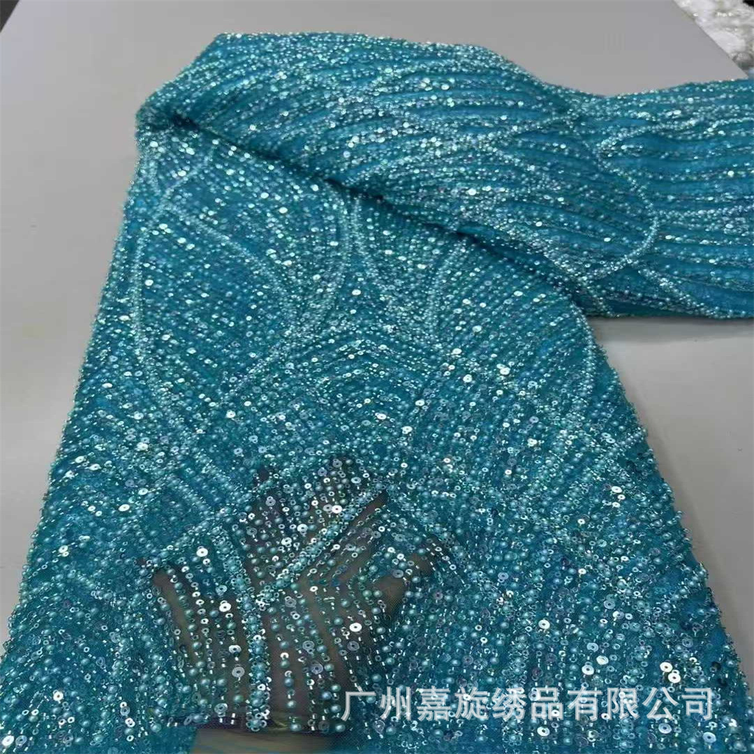 Nuevo estilo de tela de encaje con bordado floral grande de red cruzada y cuentas, para vestido de noche, cheongsam, vestido de fiesta y vestido de tostada, con bordado de tubo de cuentas y lentejuelas