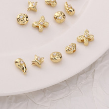 保色14K包金镶锆陨石面桃心蝴蝶隔珠手工diy手链项链材料饰品饰品