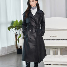 2025秋新款真皮皮衣女长款过膝宽松绵羊皮风衣外套双排扣女式大衣