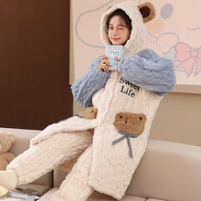 睡袍女秋冬季夹棉绒加绒加厚浴袍甜美可爱冬天睡袍长款套装可外穿