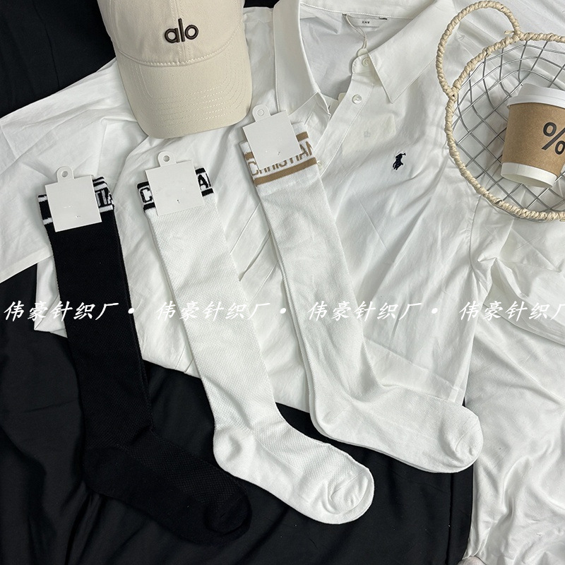 European-made Mesh Knitted Letter Shopper Socks Ins Internet Celebrity High Socks Red Riding Book Same Style Cotton Sports Mid Socks