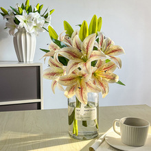 高档手感百合花3头仿真花酒店前台客厅装饰摆件餐桌假花厂家现货