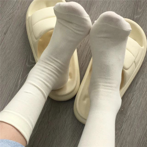 Xiaohongshu loose mouth socks, confinement socks, women's summer mid-tube cotton socks, summer thin ins trendy black and white solid color pile socks