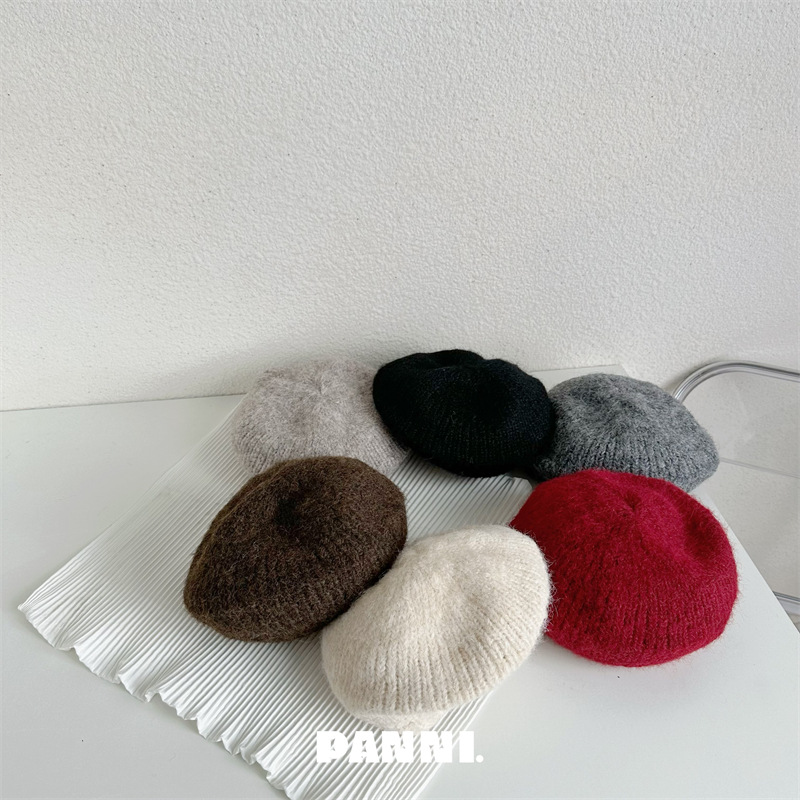 Unisex Children's beret Mohair Fall/Winter warm knit wool hat ins Wind Painter hat for baby girls_voghion.com