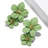 Fashionable double-layer earrings, multicoloured trend spray paint, European style, flowered