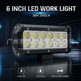 6寸36W双排直型LED长条射灯2400流明9-60V越野工程车聚光泛光辅助