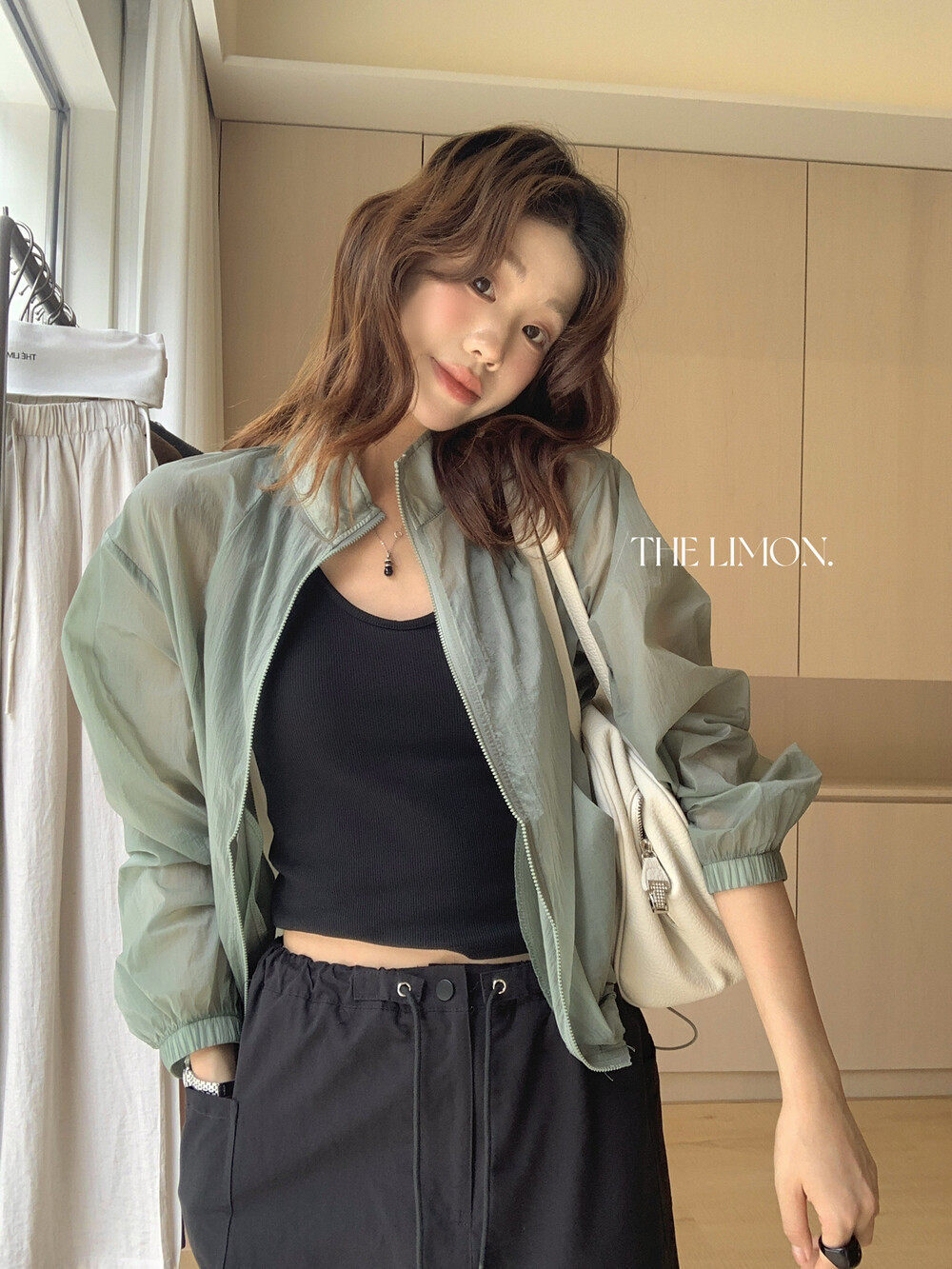 Áo chống nắng nữ dáng dài cổ đứng rút dây phong cách trẻ trung — Xám cacbon, Xám tím, xanh lam, màu cam chi tiết 22