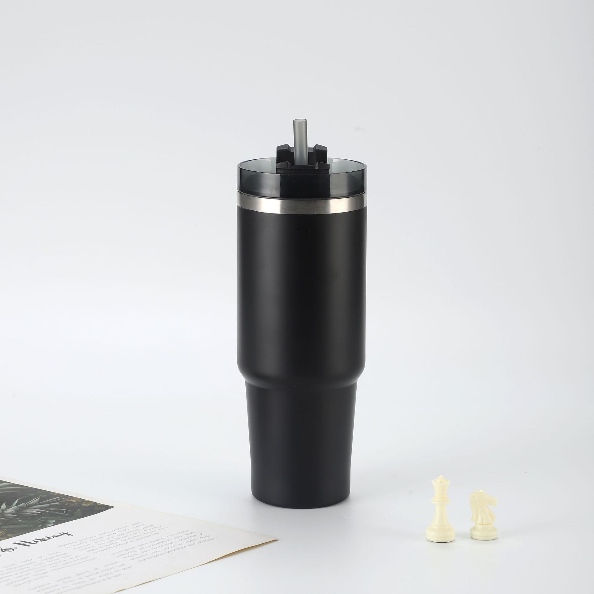 Taza de helado de acero inoxidable 304, doble capa, gran capacidad, con pajita