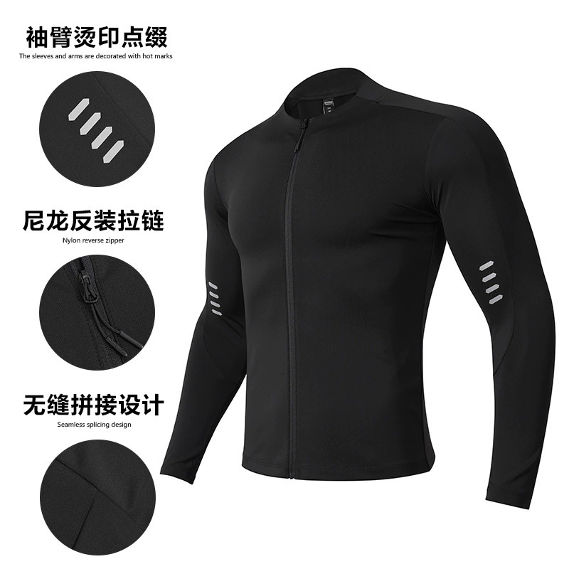 Трансграничные Специально для эластичные быстрые сухие мужские костюмы для верховой езды с длинными рукавами тренировочные костюмы для бега трикотажные кардиганы для тренировок на молнии
