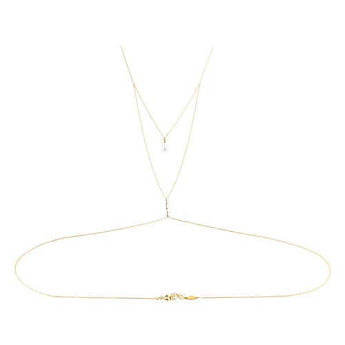 Back chain, pearl necklace, bride body chain, water drop pendant, exquisite water drill waist chain, backchain