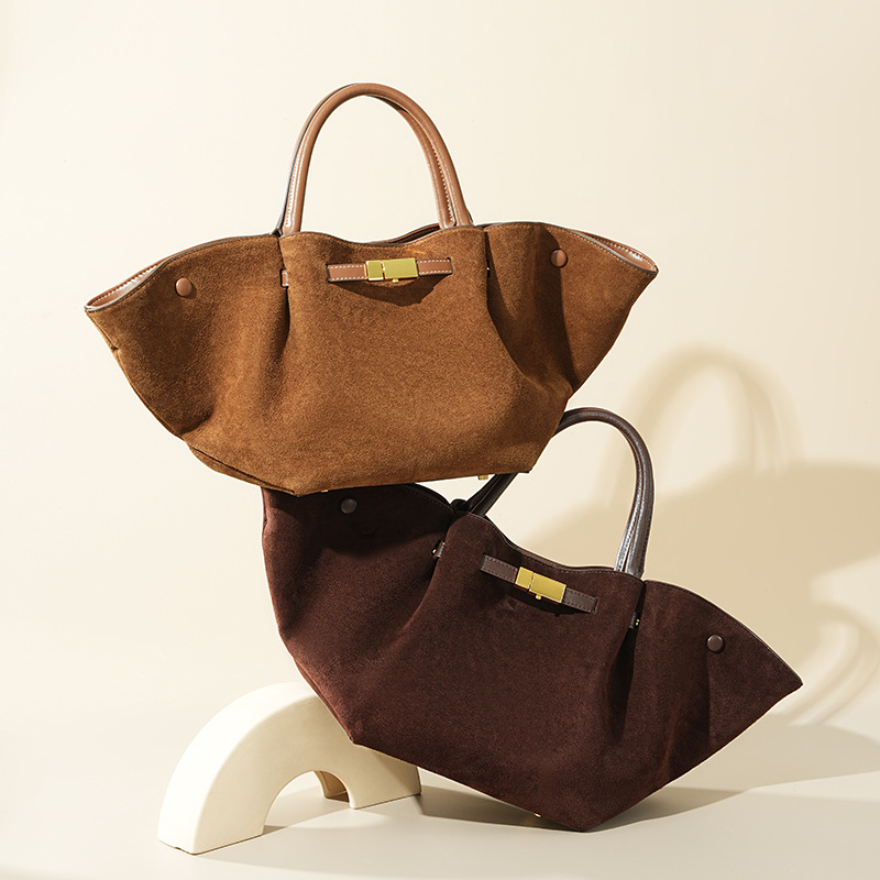 饺子磨砂麂皮牛皮通勤高级感托特包真皮斜挎大容量新款女士手提包