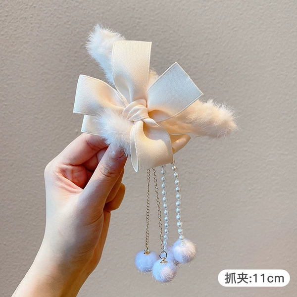 [26#白色蝴蝶结珍珠毛球.]