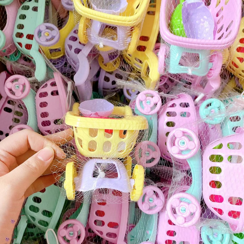 Casa de juegos juguetes carrito de compras para niños mini bolsa de malla carro de arena coche de playa dos yuanes grandes almacenes 2 yuanes super
