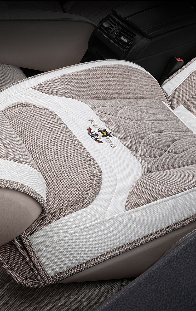 Car Seat Cushion Full Surround, Universal for All Seasons, Cartoon Linen Fabric Car Seat Cover, Special Seat Cover for Small Cars