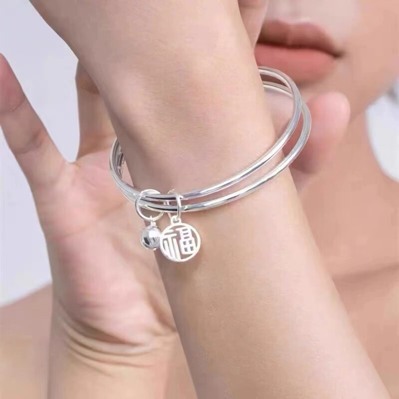 New Sansheng III Bracelet Young Fashion Double Circle Fortune Bell Solid Bracelet for Girlfriend Gift New Sansheng III Bracelet Young Fashion Double Circle Fortune Bell Solid Bracelet for Girlfriend Gift
