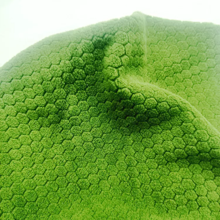 弹力提花足球格摇粒绒提花蜂巢六边形足球格氨纶单面摇粒绒布面料