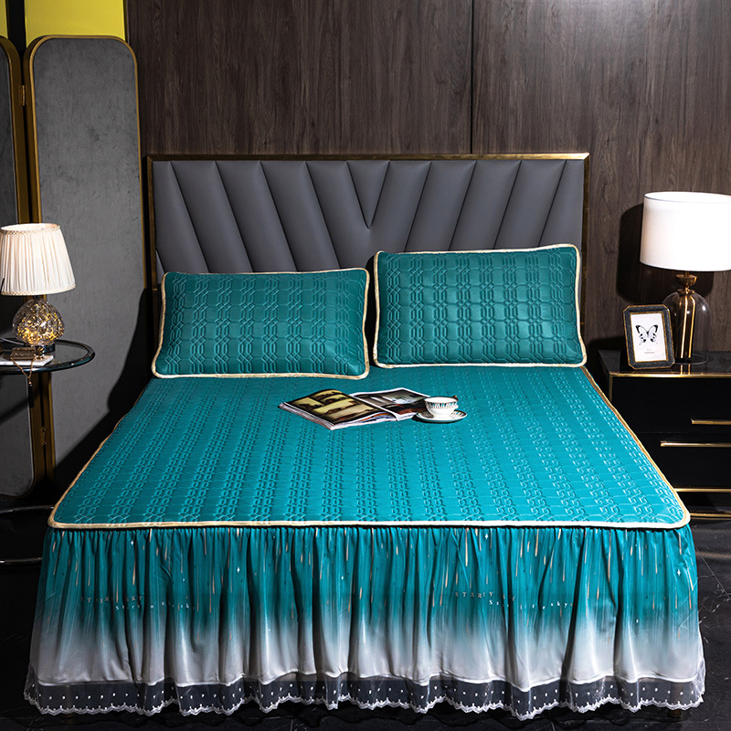 @2021新款乳胶凉感丝凉席三套件床裙款|ms