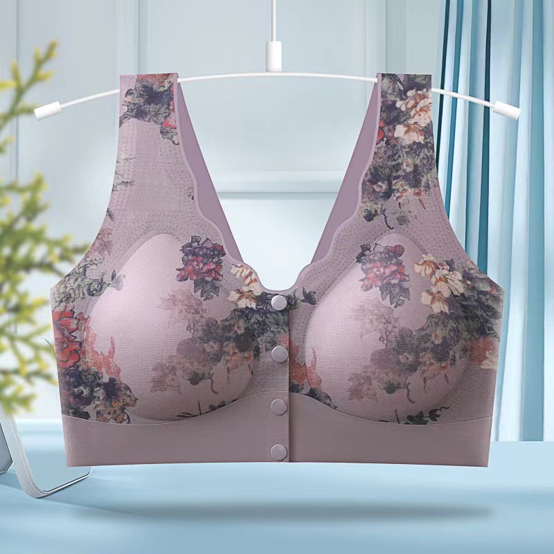 Ropa interior de mediana edad, tipo de botón abierto de la parte delantera de la mujer, bra anti-caída, soporte superior cómodo, ropa interior impresa sin marcas, delgada image 9