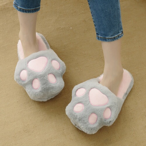 Autumn and winter cat claw sewing shoes round toe women's slippers couple plush cotton slippers cat claw cotton slippers