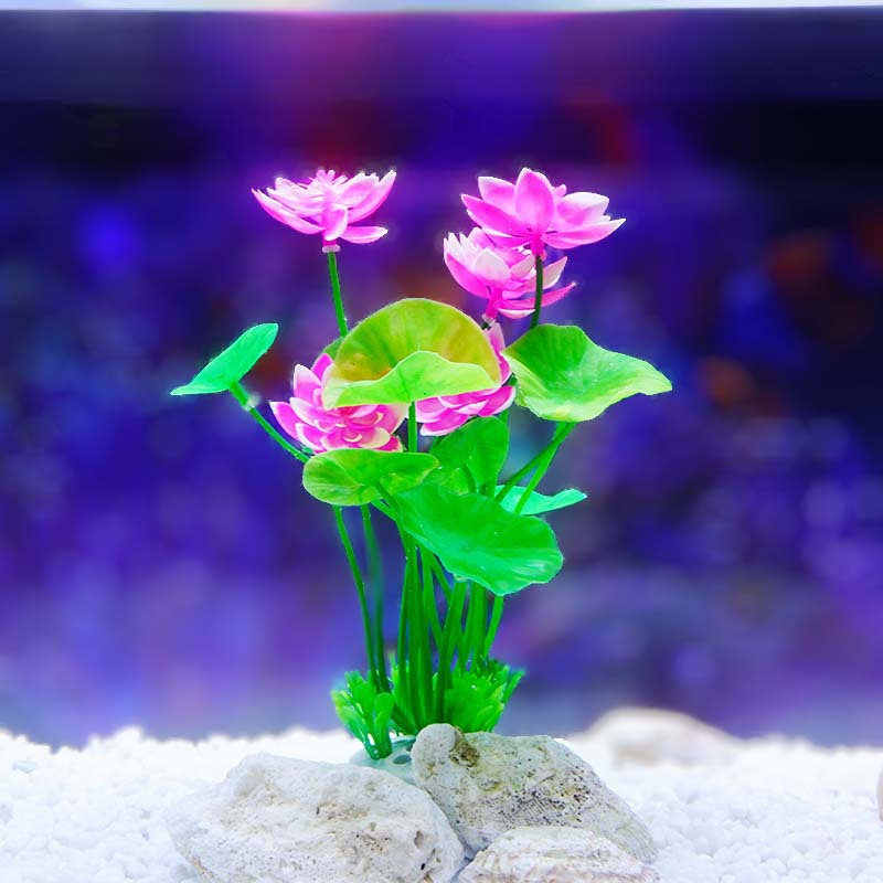 Origen Fabricante Decoración de micro paisaje Adornos Agua falsa Hierba Pecera Simulación Plástico Lotus Nenúfar al por mayor