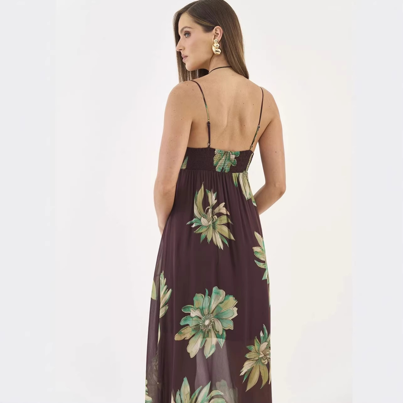New Sexy Floral Print High-Waisted Maxi Dress Style Suspender Dress For Women Vacation Wear_ecoleips.com