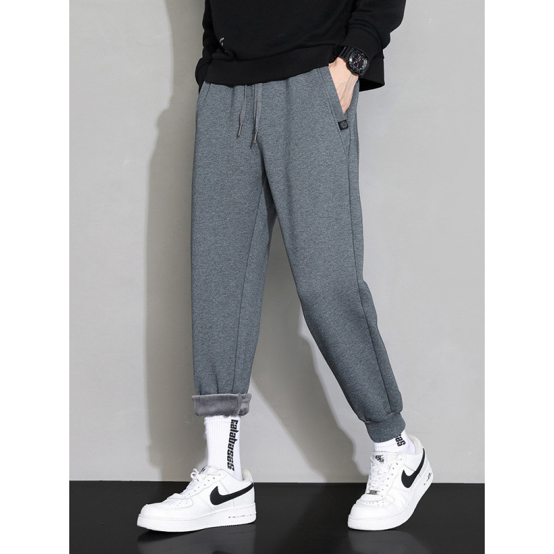 Pantalones deportivos de algodón de invierno y otoño más gruesos para hombres sueltos y versátiles, pantalones casuales de primavera