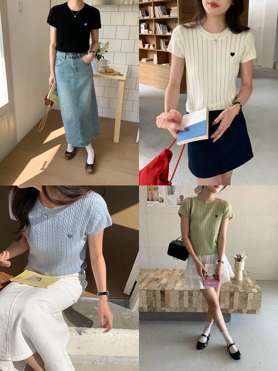 3-й утренний дизайн вышивки Sense Hollow Twist Round Neck Short Sleeve Knitted Sweater ZY2782