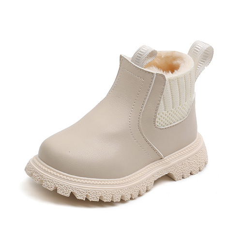 Winter Fleece Children's Fashion British Short Boots Boys' Side Zipper Fashion Martin Boots Girls' Soft Bottom Fashion Boots 