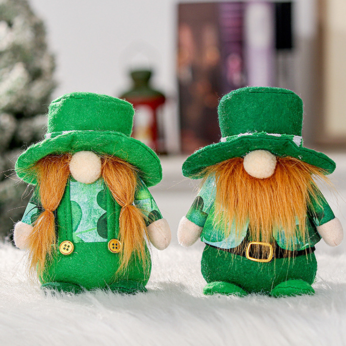 Día de San Patricio irlandés muñeca verde muñeca sin cara muñeca de cuatro hojas enano decoración