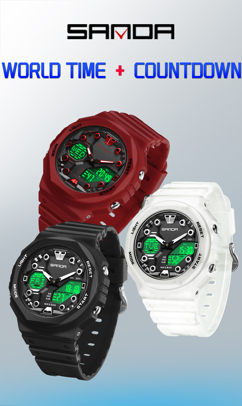Sanda Sanda 6200 Orologio elettronico Esplosioni Sveglia multifunzionale Orologio impermeabile Orologio Cool Beginning Orologio per studenti delle scuole superiori_voghion.com