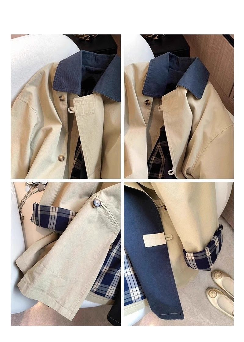 Classic Women's Plaid Trench Coat With Turn-down Collar Versatile_voghion.com