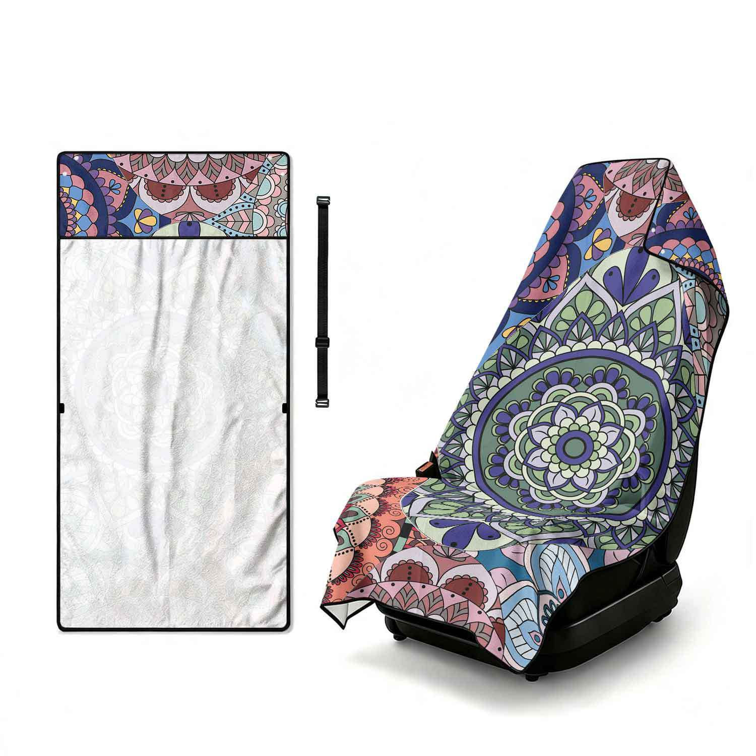 Printed bath towel and car seat cover 2-in-1, ultra-fine fiber outdoor beach and car dual-use universal seat cushion