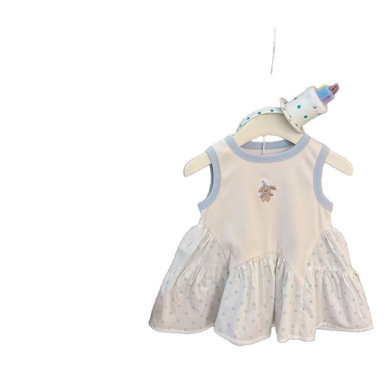 [Xianning Seven] Ropa para niños coreanos, niña, bordado, estilo occidental, lunares, falda de cola de pez irregular, falda de chaleco de princesa