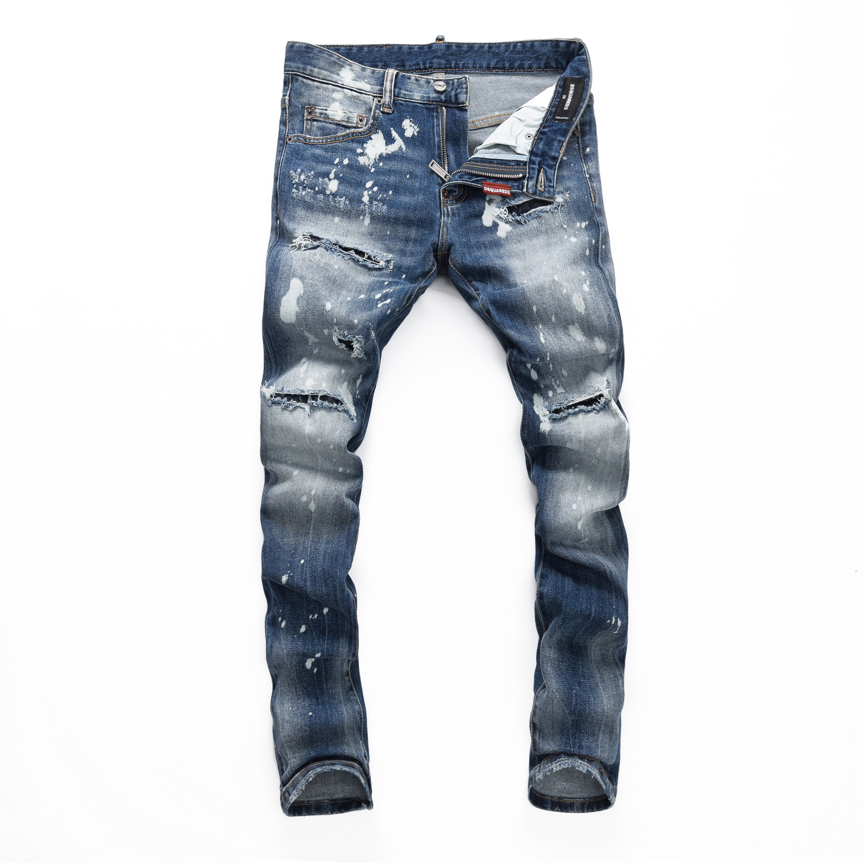 Spring and Summer 2024 Blue Stretch Big Break Hong Kong Style Tight Nightclub Fashion Ripped DSQ2 Jeans Men's Pants