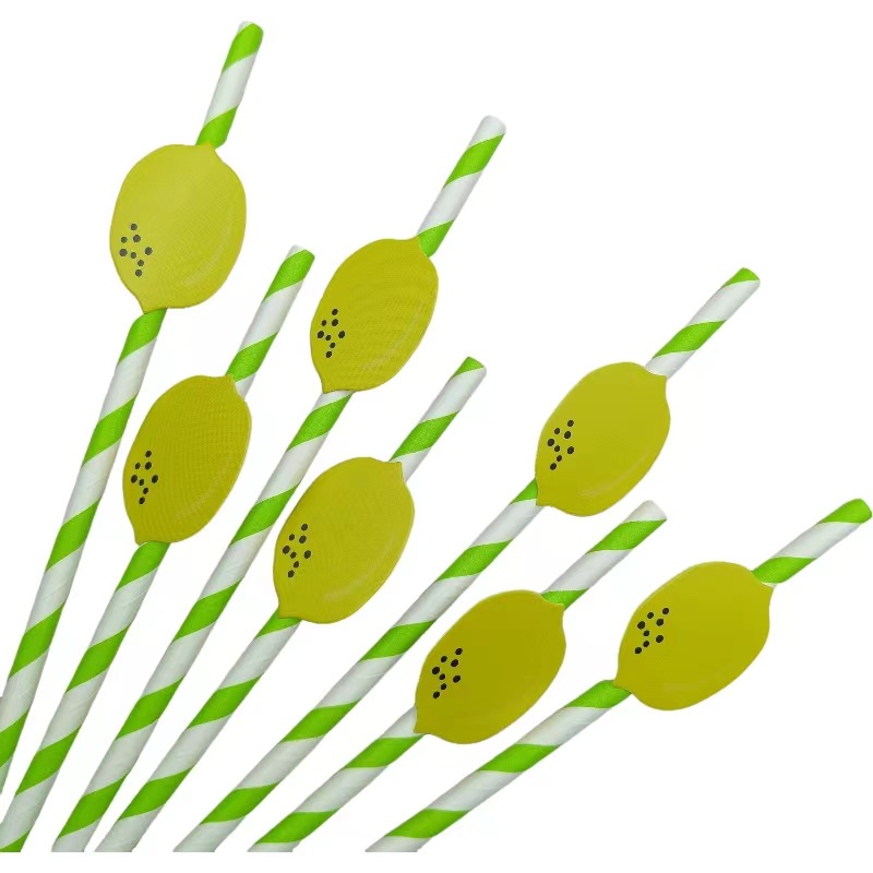 Pajar de papel de fiesta transfronteriza pajar de fruta de limón desechable degradable pajar de bebida de postre