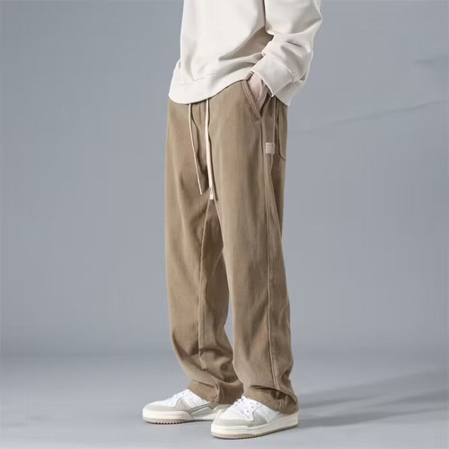 Corduroy pants, men's autumn and winter loose straight wide-leg protective pants, men's winter fashion brand sports casual pants