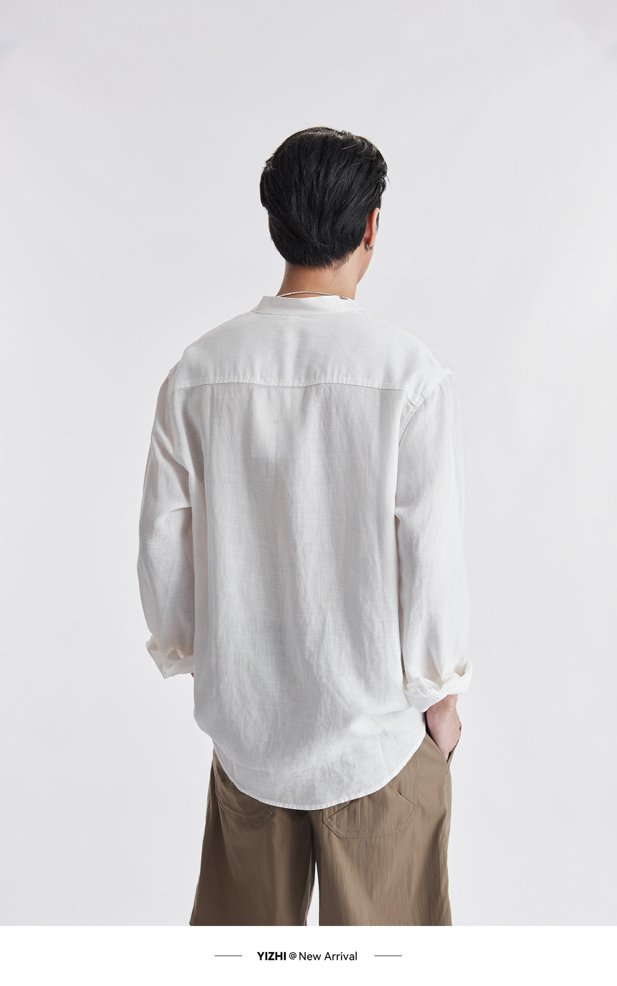 Áo sơ mi nam linen cổ đứng tay dài mùa hè, chất liệu lanh thoáng khí, phong cách Trung Hoa, túi đơn — Xanh navy chi tiết 9