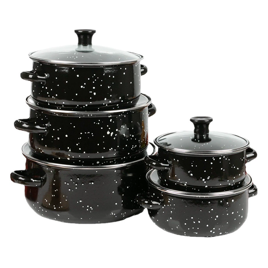 В наличии оптом эмаль набор горшок из пяти частей эмаль суп горшок 673DG-K Черный Зеленый Синий Коричневый оспина тушеная кастрюля