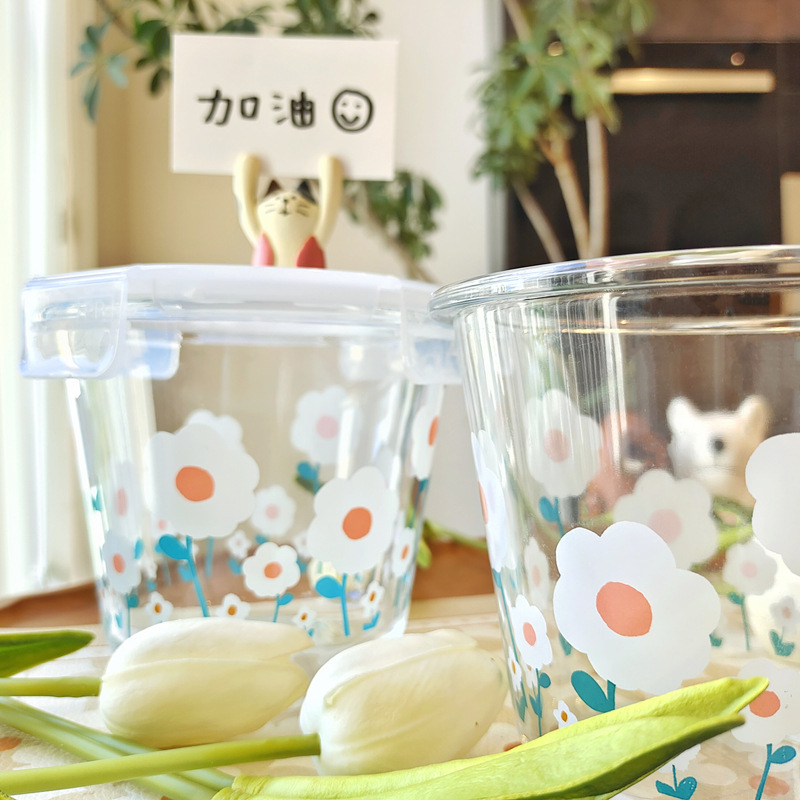 Roasted Flower Glass Preservation Lunch Box Preservation Bowl with Lid Microwave Heating Soup Bowl Large Capacity Sealed Lunch Box Lunch Box