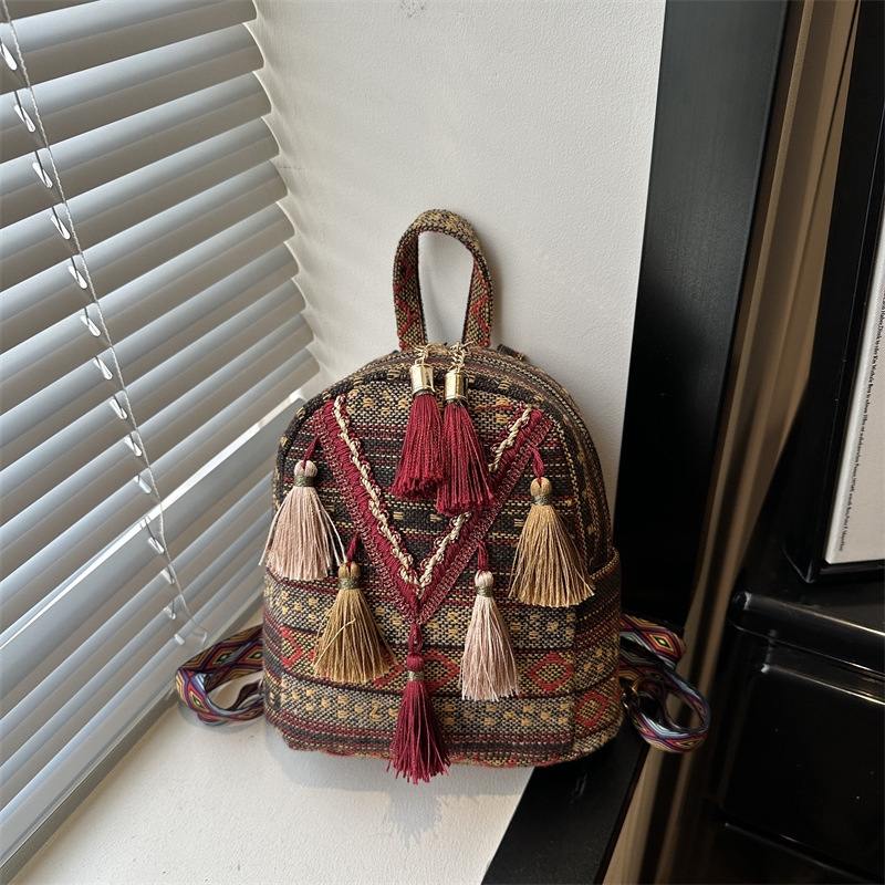 2026 New National Style Tassel Crossbody Women's Backpack Trendy Lightweight Shoulder Bag for Travel Fashion Versatile Small Backpack 2026 New National Style Tassel Crossbody Women's Backpack Trendy Lightweight Shoulder Bag for Travel Fashion Versatile Small Backpack