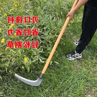 Large Samarium Steel Sickle with Long Handle for Cutting Grass, Agricultural Use, Grassland Weeding, and Cutting Reeds, Available for Both Left and Right-Handed Use, One Piece for Dropshipping