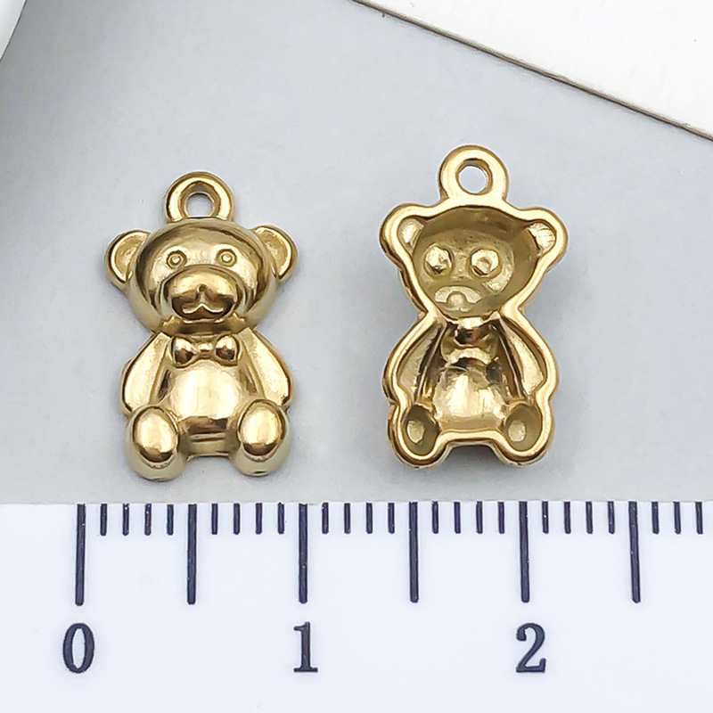 不锈钢diy饰品配件卡通系列金色小熊立体手链项链钥匙扣吊坠挂件|undefined