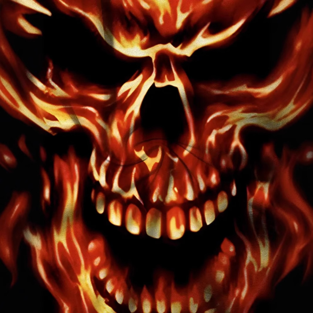 Hellfire Skull 3D Impresión digital de los hombres Verano suelto de malla de la calle alta transpirable de manga corta con cuello redondo camiseta en stock