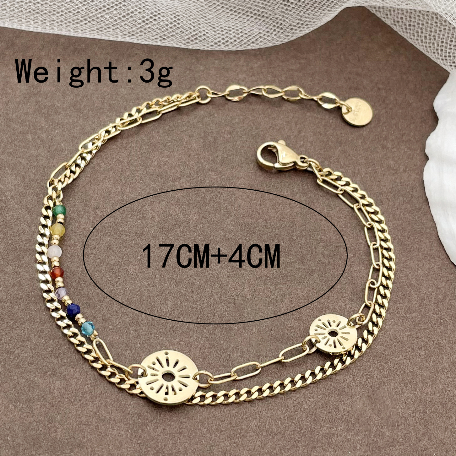 Retro Round Stainless Steel Beaded Plating Hollow Out Bracelets 1 Piece