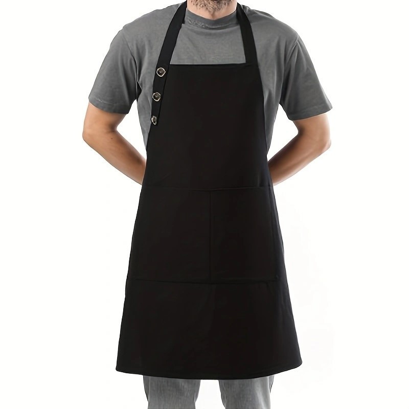 Amazon delantal transfronterizo cuello 3 botones ajustable pintura de cocina manicuría ropa de trabajo delantal logo personalizado