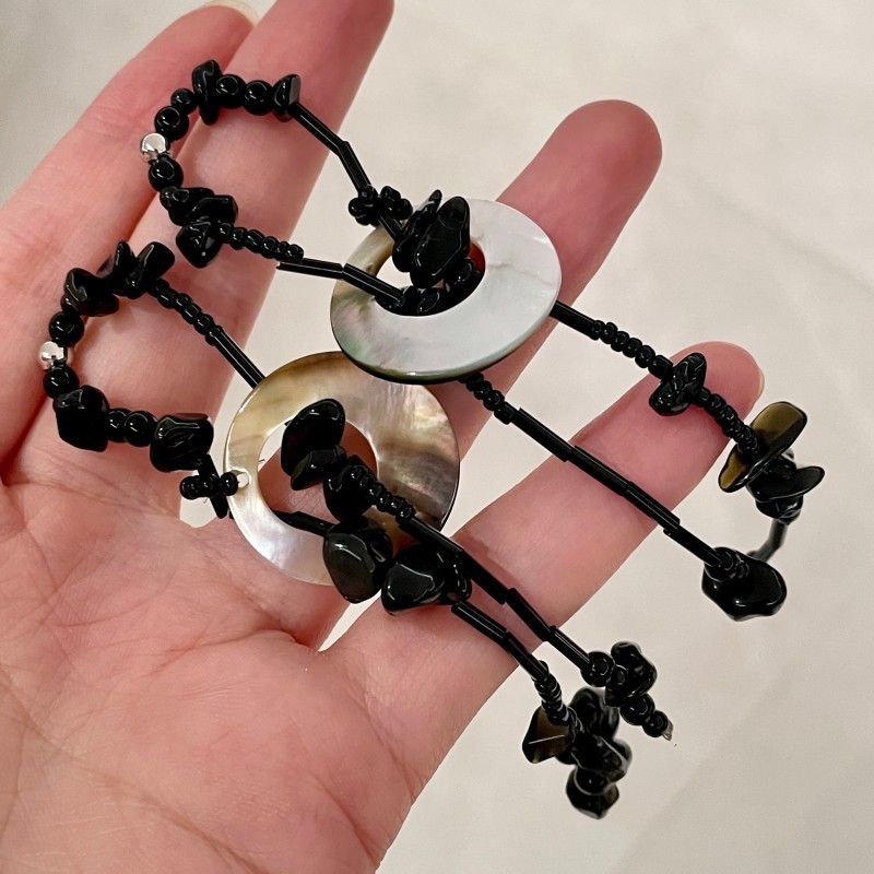 新しいレトロな気質パーソナライズされた手作りシェルブラックビーズタッセルイヤリングブライダルウェディングドレスイヤリング女性用|undefined