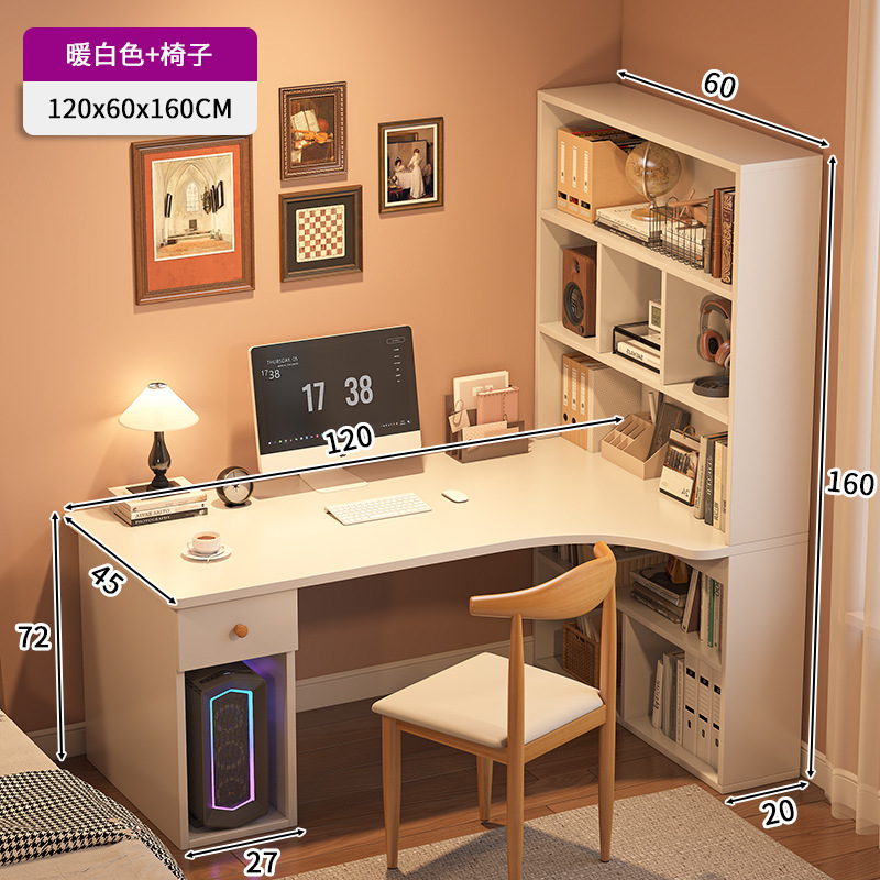 Mesa de escritorio, estante de escritorio, mesa de esquina, estudio, mesa de estudio doméstica, mesa de computadora moderna y simple, mesa de oficina y silla.
